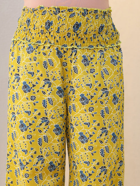 Lime Pure Cotton Floral Printed A-line Maternity Co-ord Set